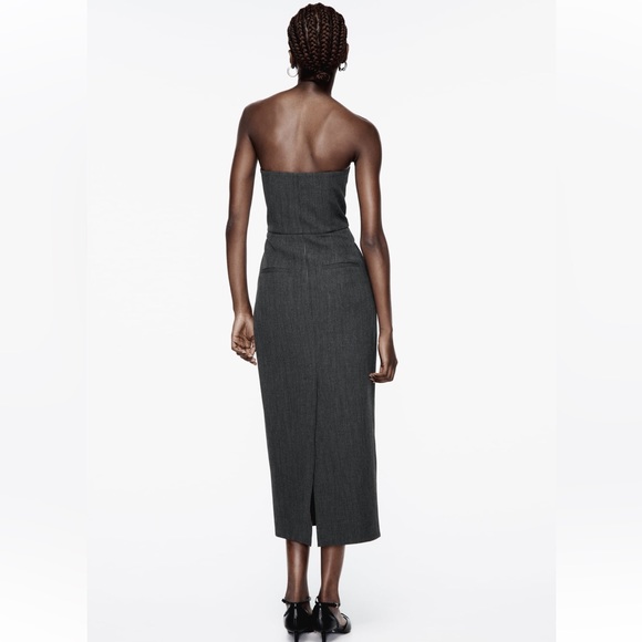 NEW Zara Strapless Charcoal Grey Pinstriped Suit Dress Size S - Picture 5 of 16